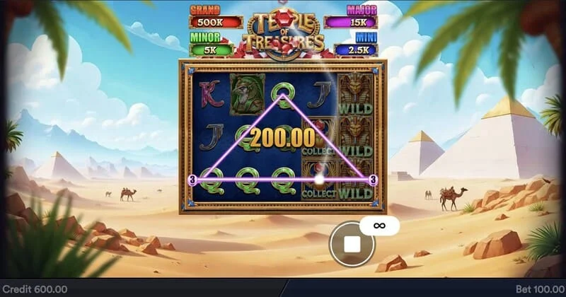 Temple of Treasures - pantalla principal con carretes y ambientación egipcia